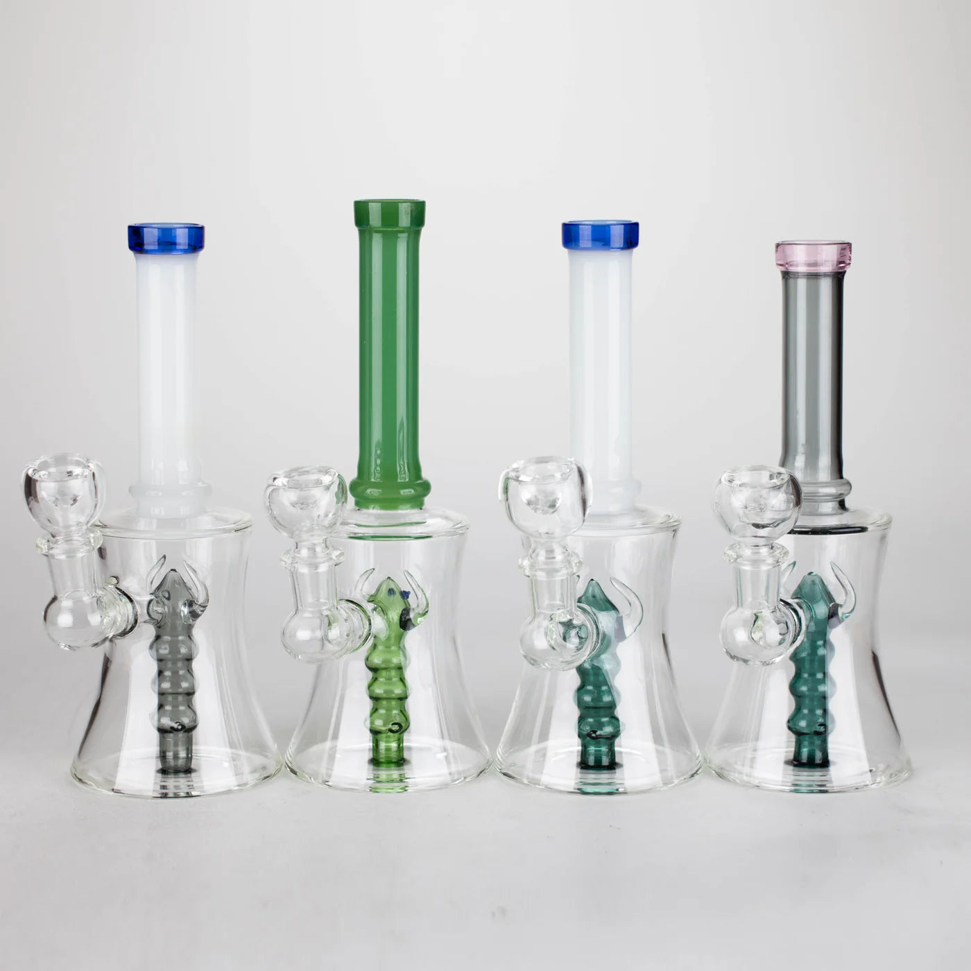 8" Assorted color tube glass bong with caterpilar diffuser