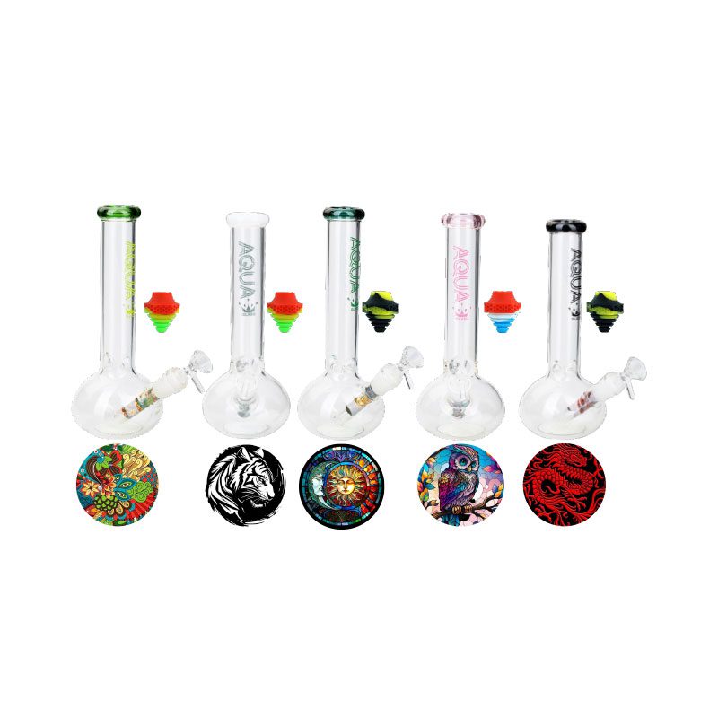 10″ Aqua Glass Bong with Adapter – Assorted (AQUA201-A)