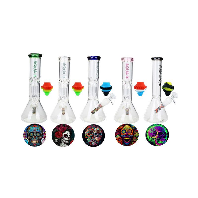 10.6″ Aqua Glass Bong with Adapter – Assorted (AQUA202-A)