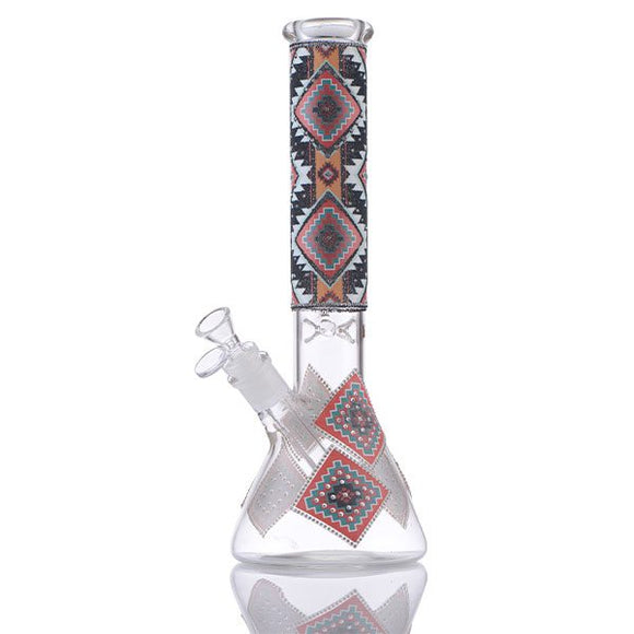 14″ 4MM Stone Works Glass Beaker Bong – Native Design-AK19-16A