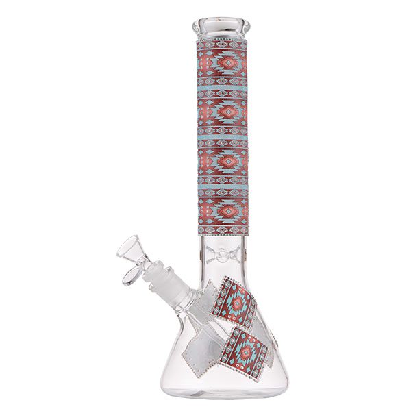 14″ 4MM Stone Works Glass Beaker Bong – Native Design- AK19-308-J
